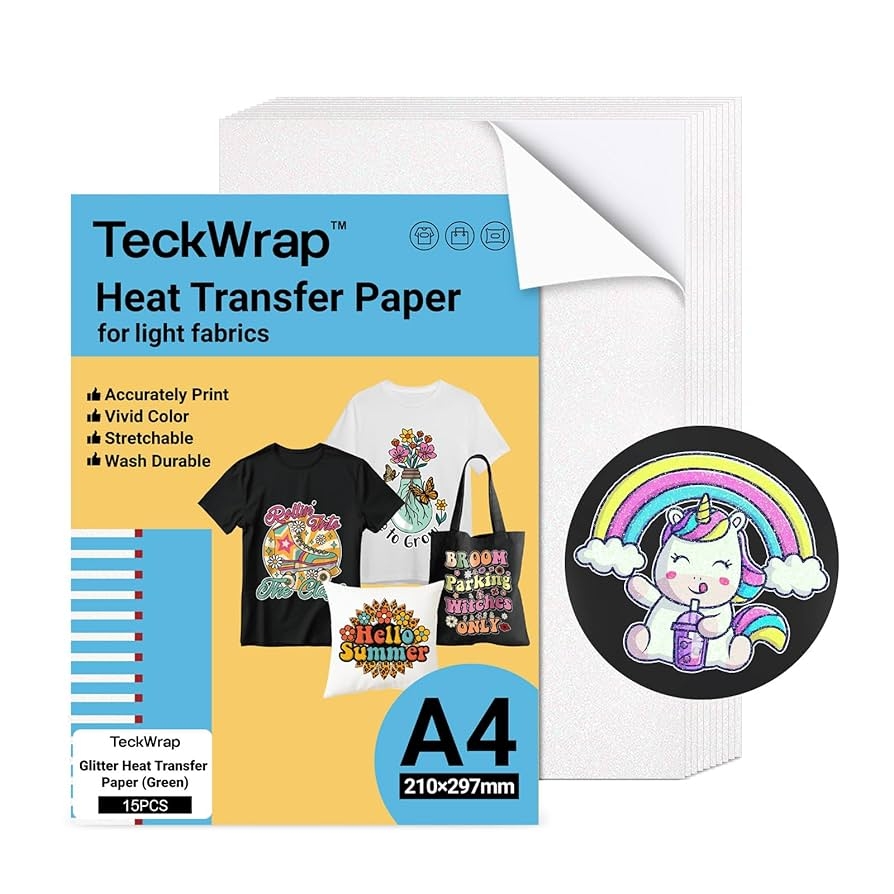 TECKWRAP Printable Heat Transfer Paper For T Shirts 15 Sheets 8 3 X 11 7 Inch Printable Heat Transfer Vinyl For Inkjet Printer Iron On Transfer 