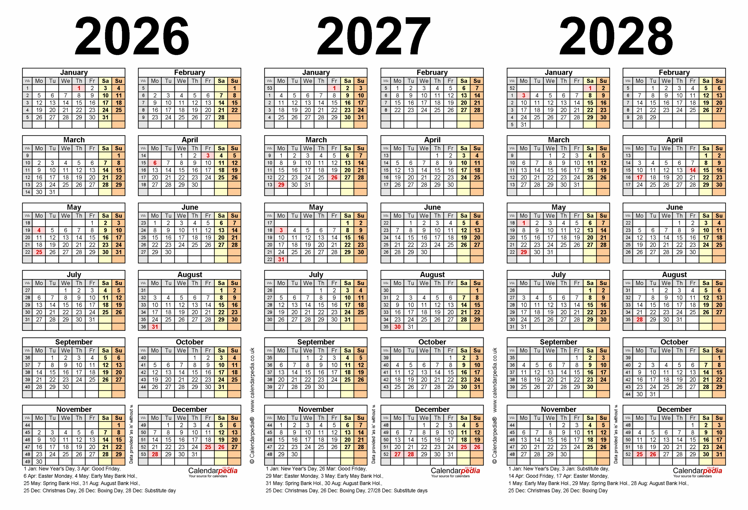 3 Year Calendar 2026 To 2027 Printable