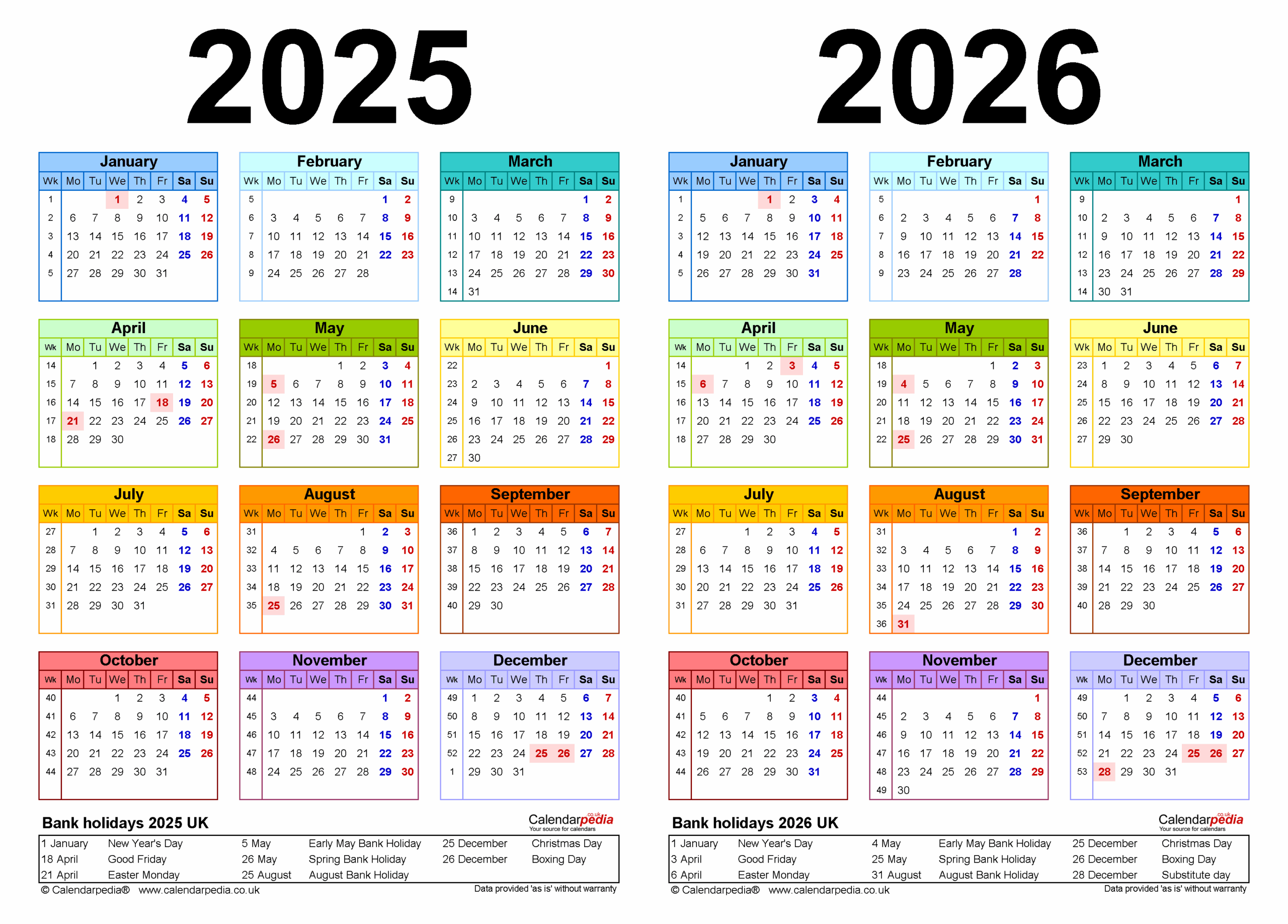 Two Year Calendars For 2025 And 2026 UK For Microsoft Word