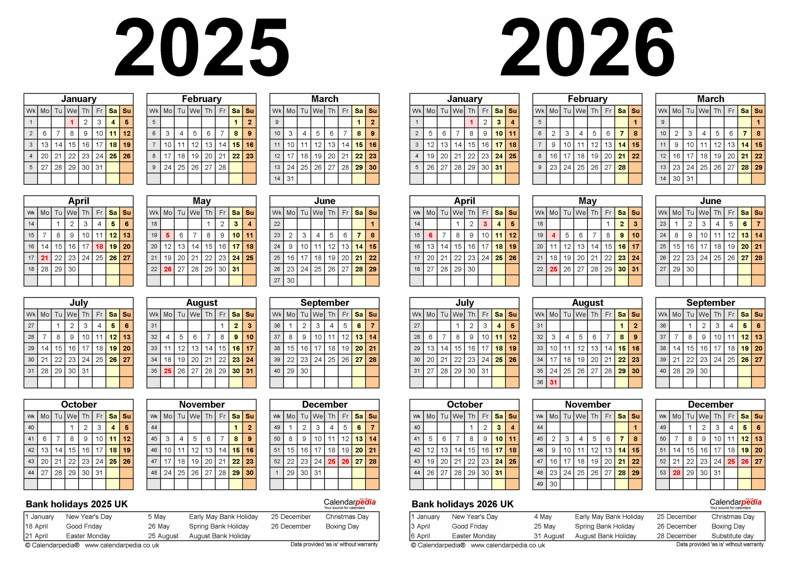 Free Printable Yearly Calendar 2025 And 2026
