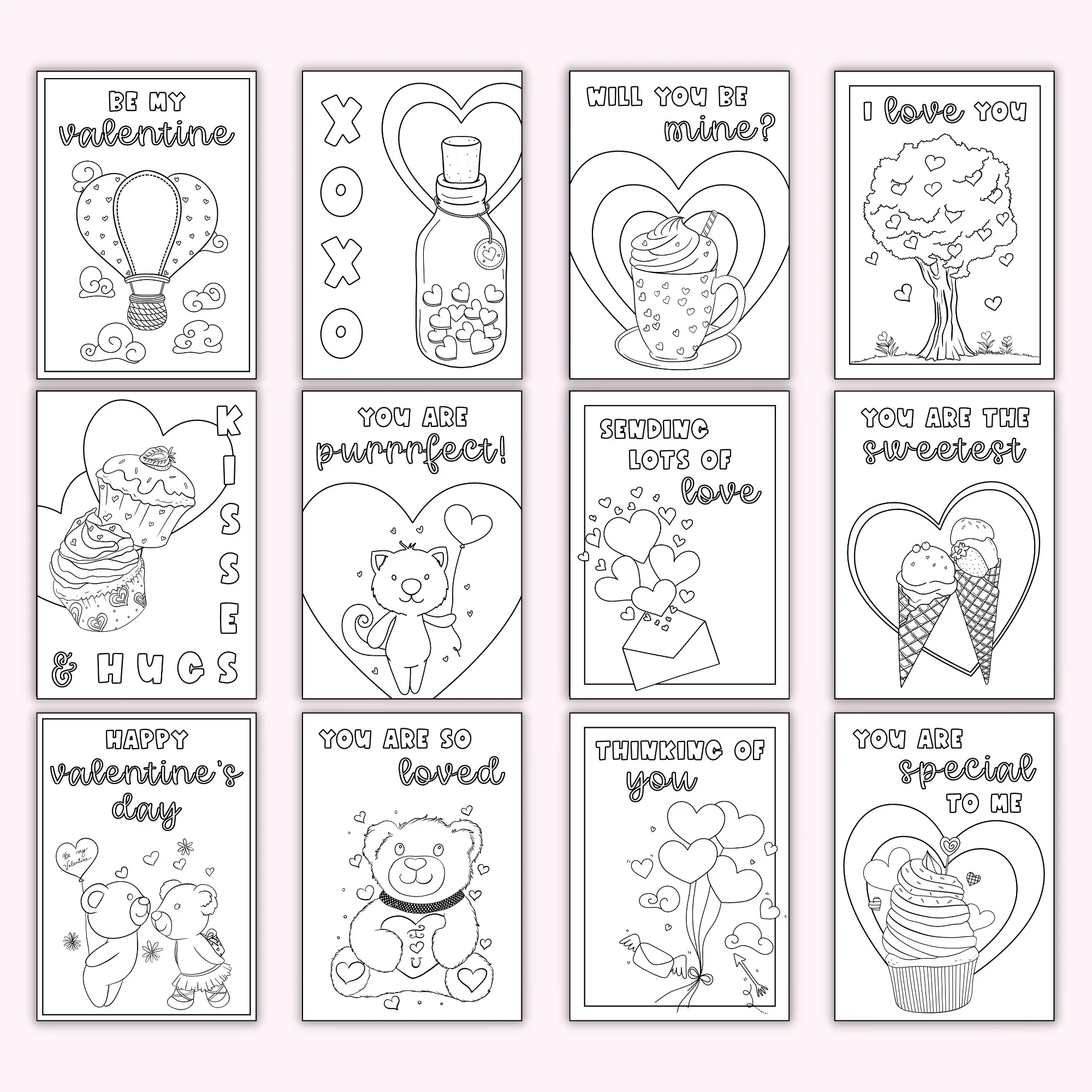 Valentine s Day Coloring Cards Set Of 12 