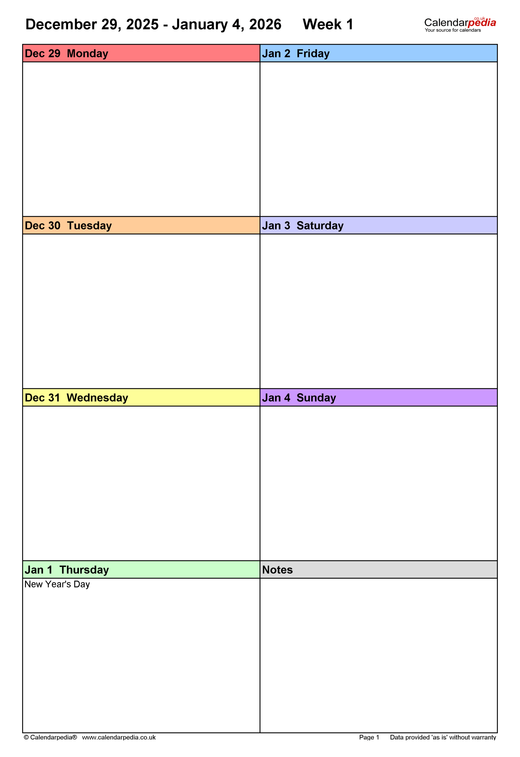 Weekly Calendar 2026 UK Free Printable Templates For PDF