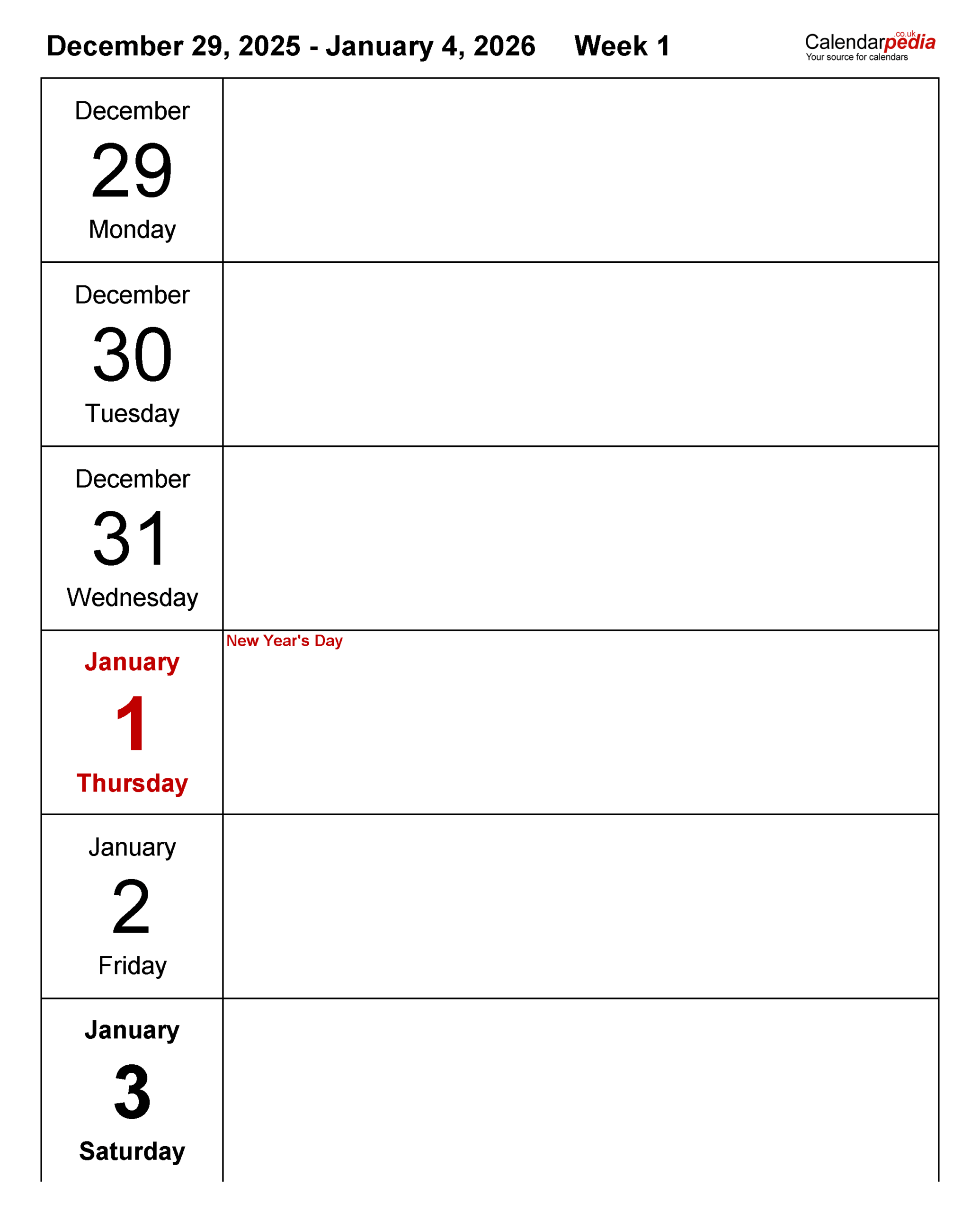 Weekly Calendar 2026 UK Free Printable Templates For PDF