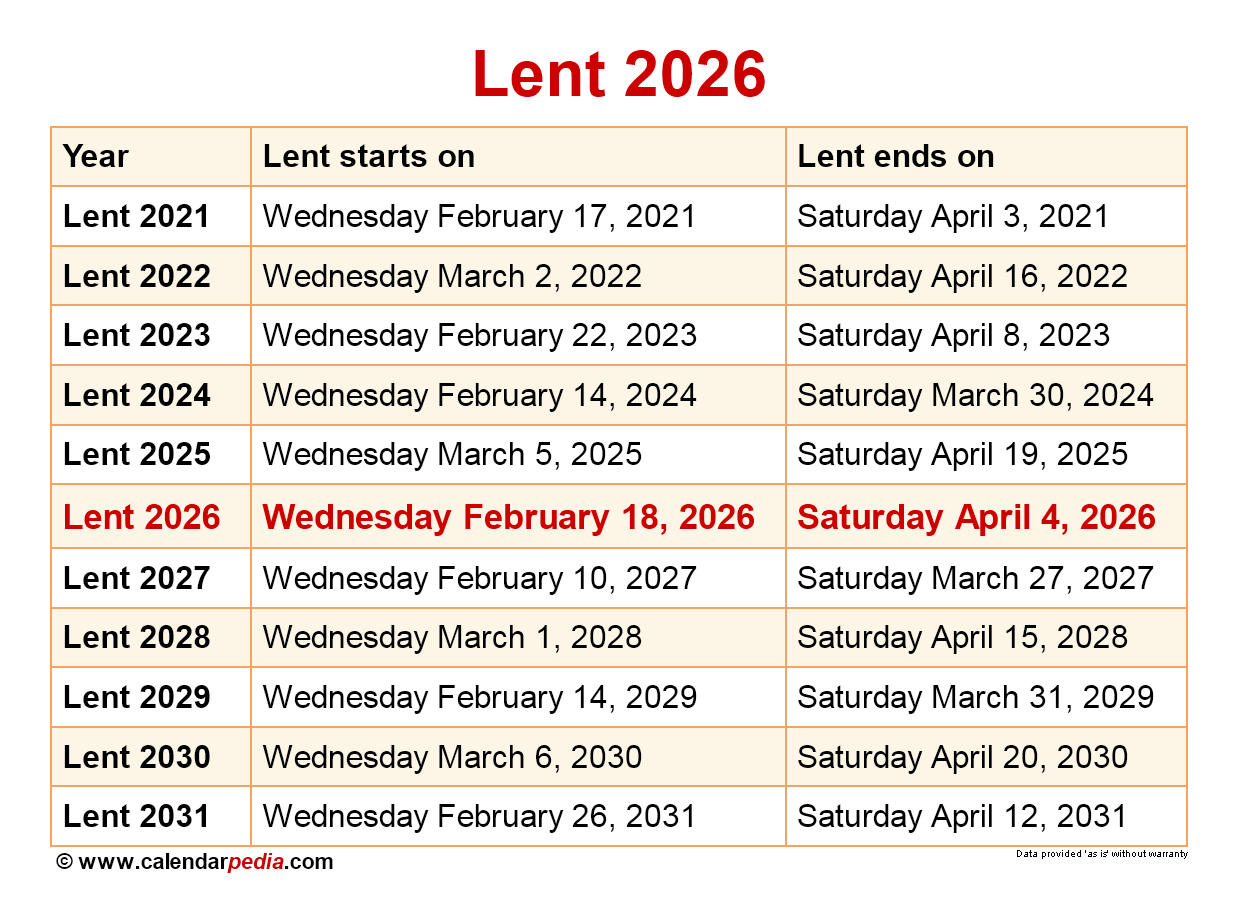 When Is Lent 2026 
