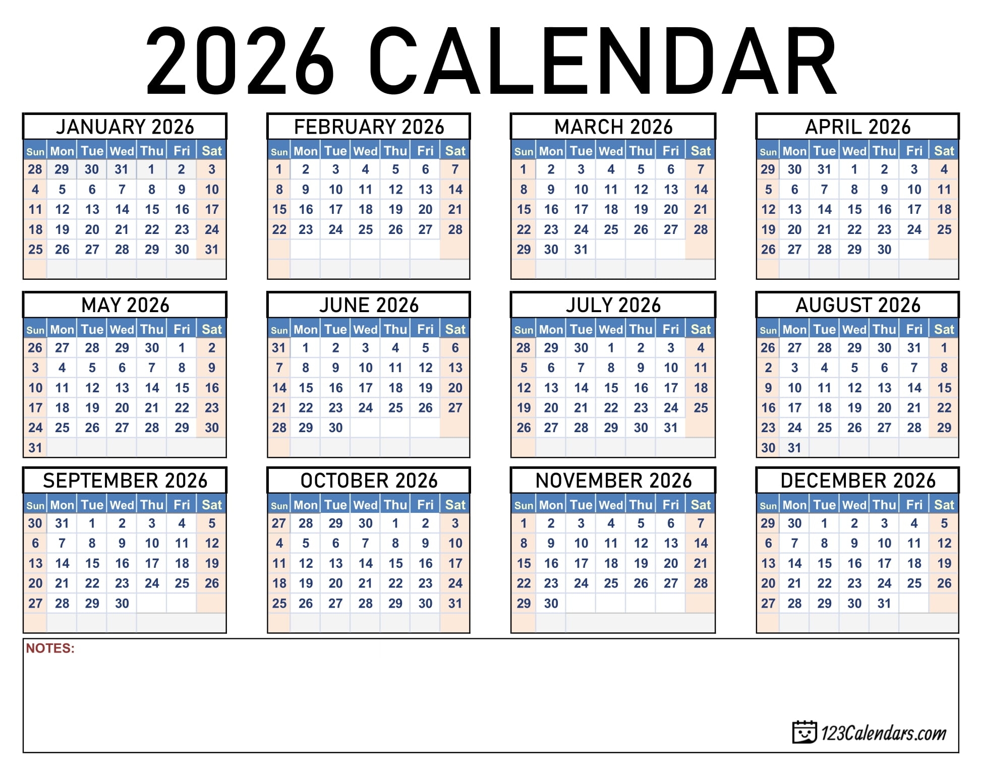 Google Calendar Printable 2026