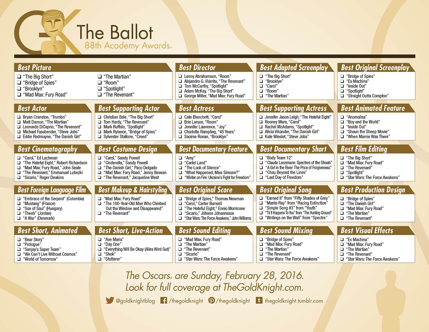 Your Oscar Party Essentials Printable Oscars Ballot And Checklist 