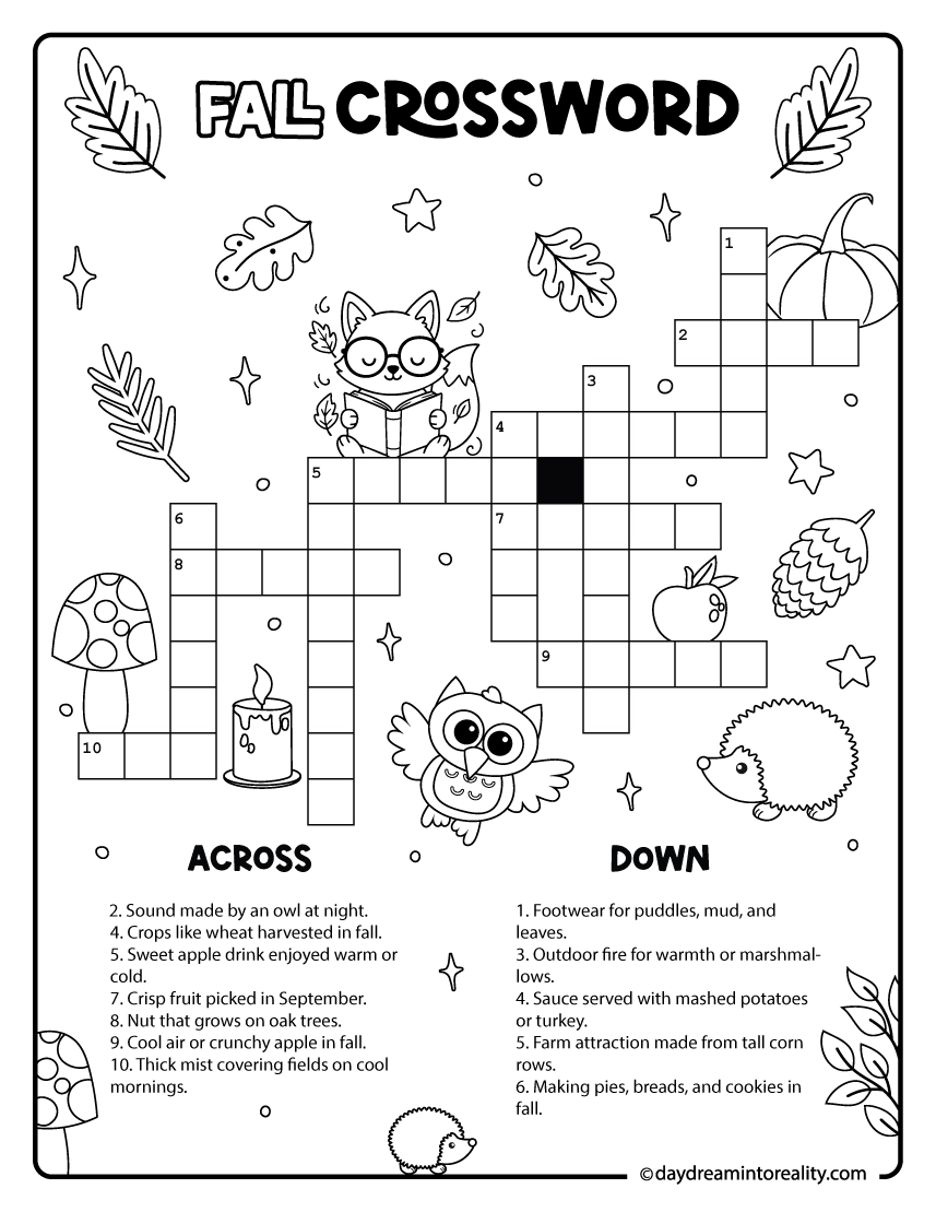 Crossword Printable For Kids