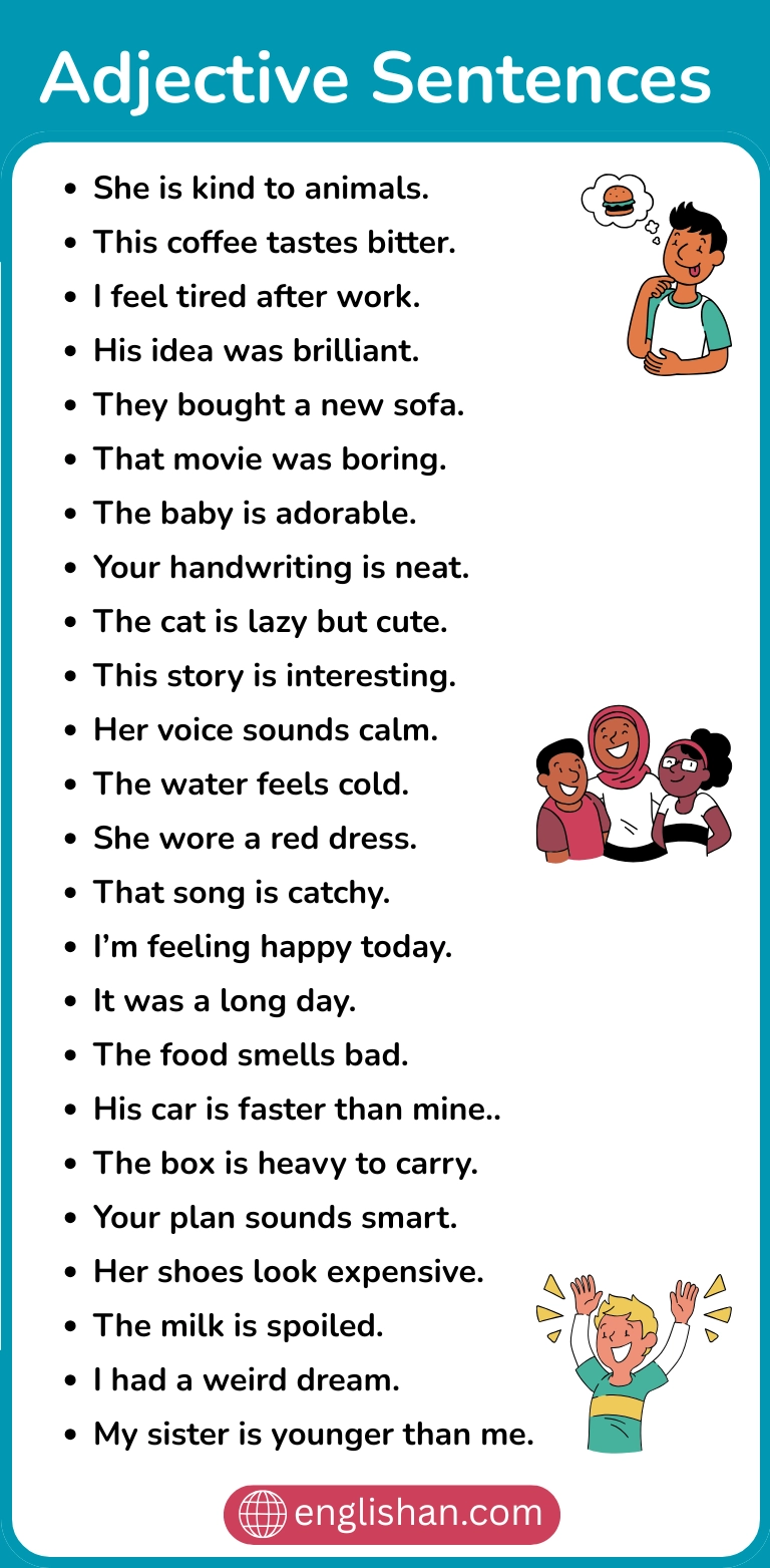 100 Adjective Sentences In English