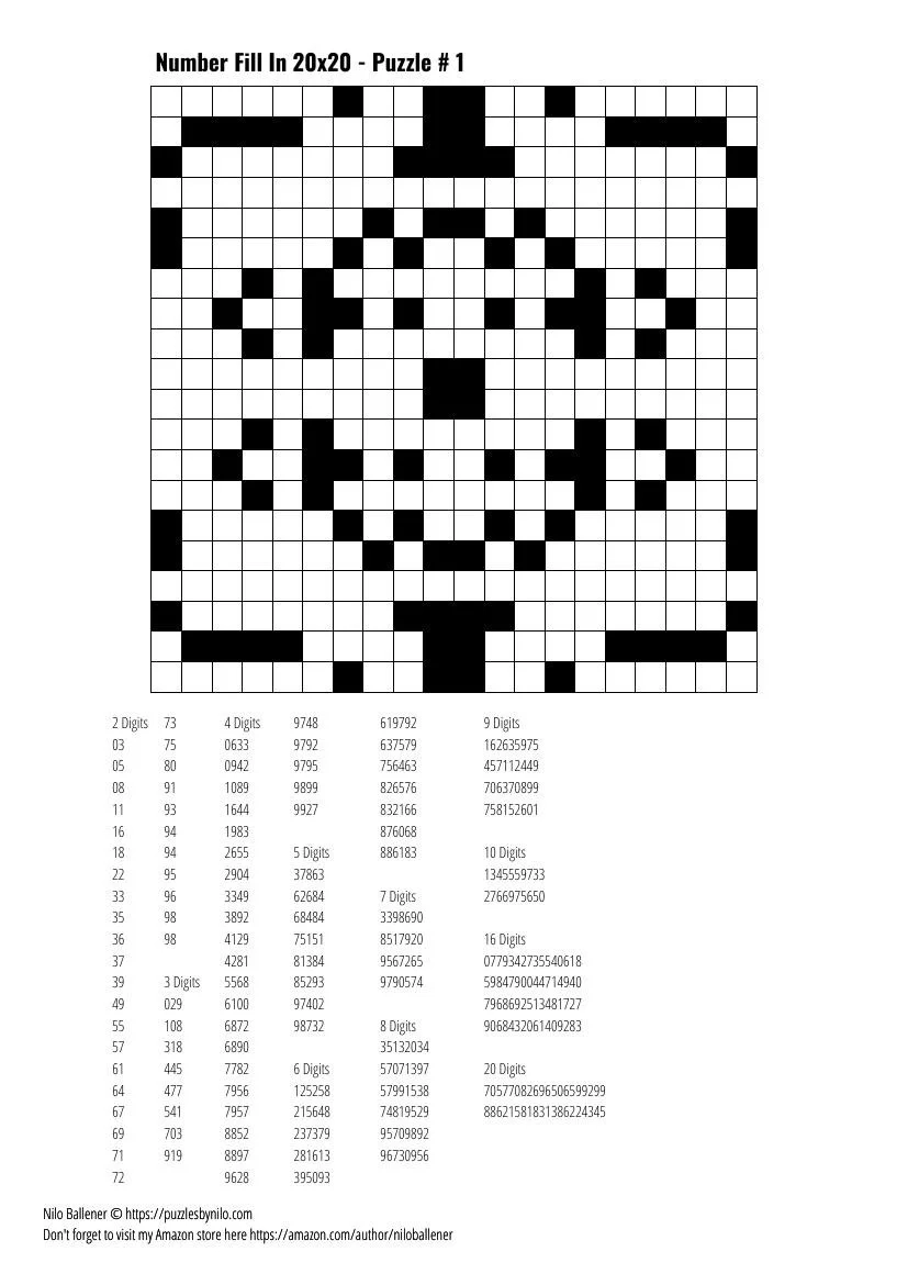 Printable Number Fill In Puzzles