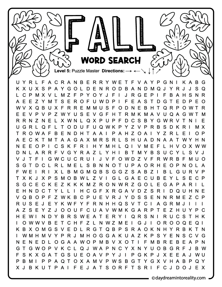 15 Fall Word Search Free PDF Printables 6 Levels Of Difficulty 