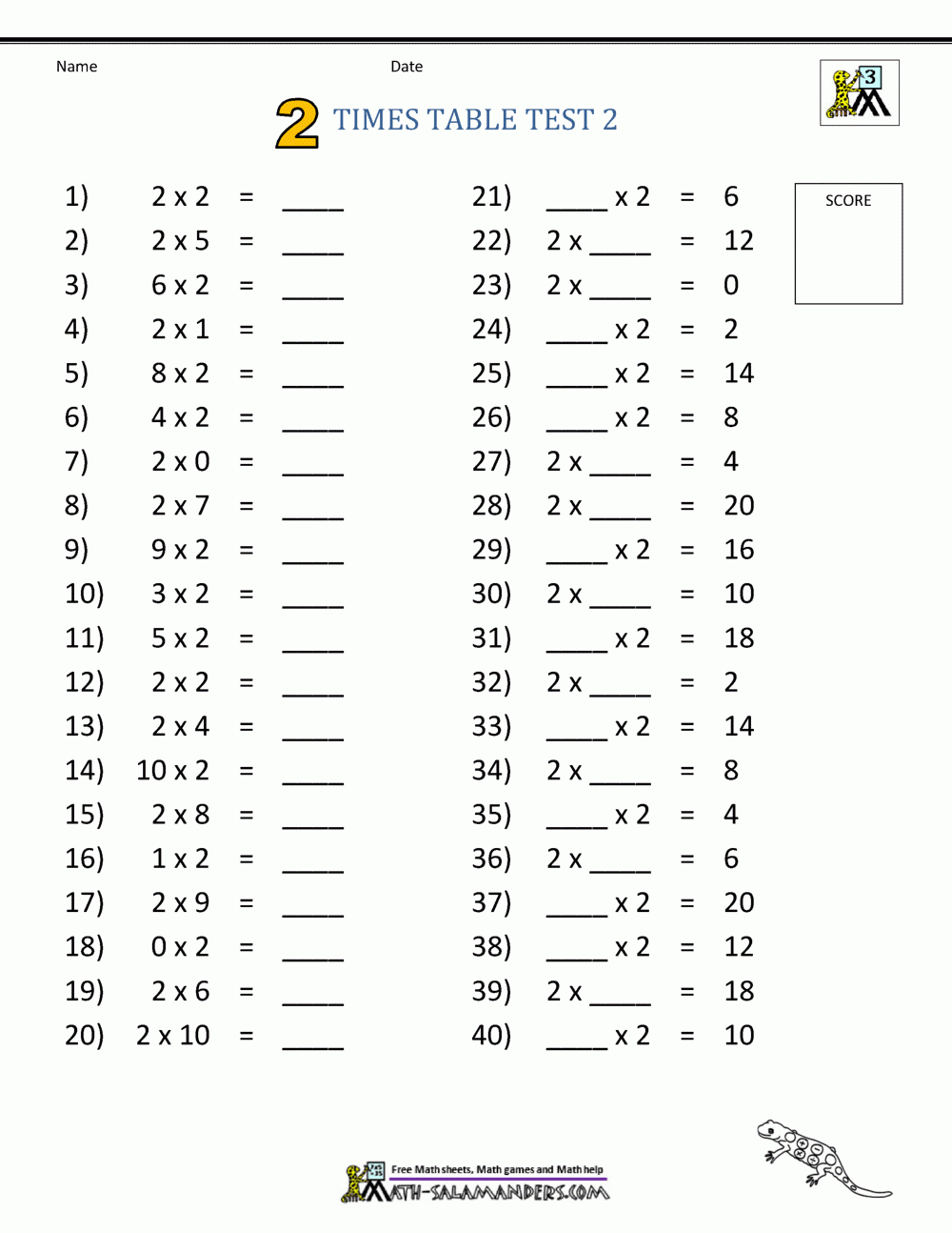 Practice Times Tables Printable Sheets