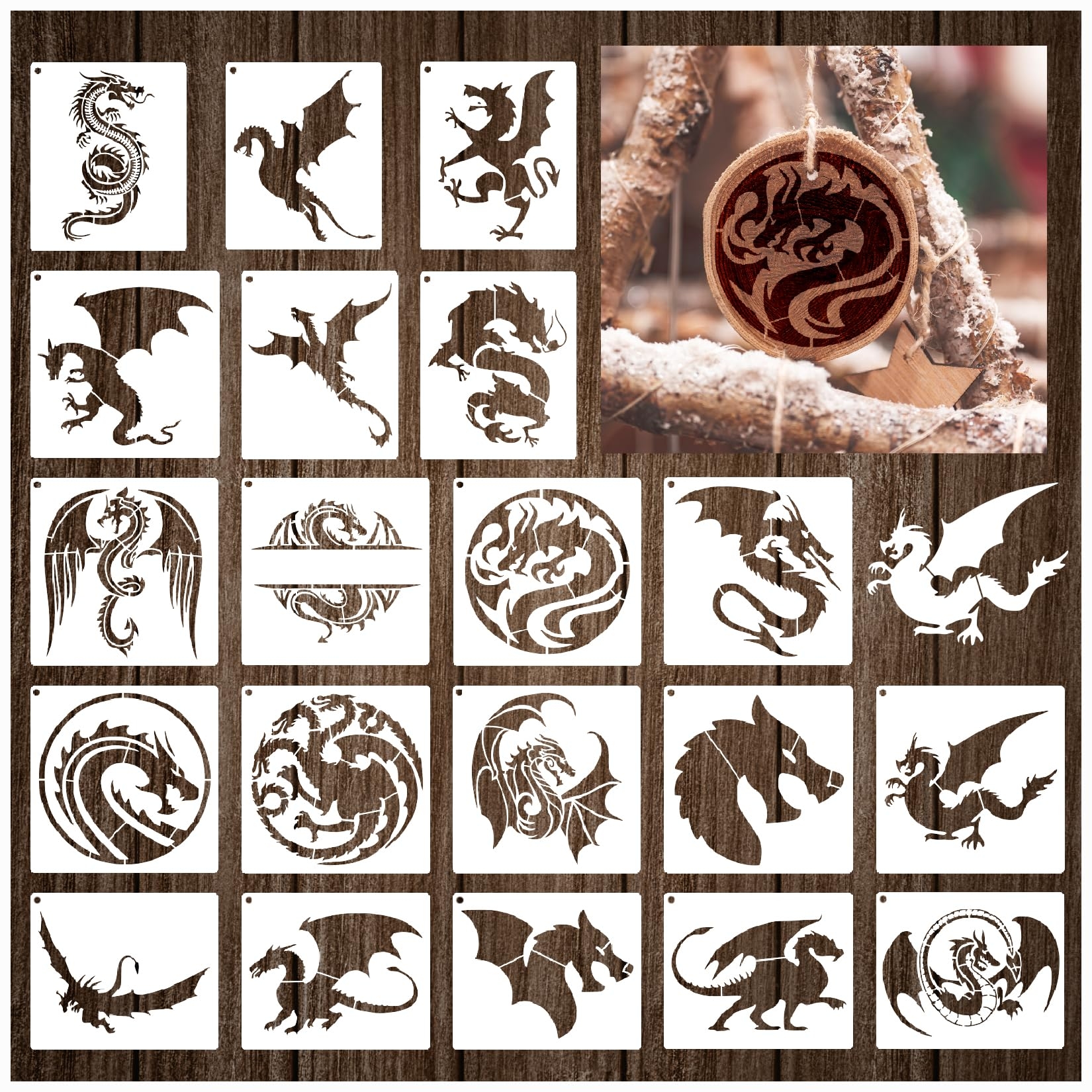 20 Pieces Dragon Stencils Template Reusable Mylar Craft Stencils For Painting On Wood Canvas Walls Decorations DIY Projects 20 Dragon Amazon in 