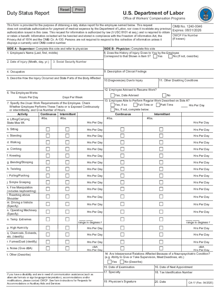 2020 2025 Form DoL CA 17 Fill Online Printable Fillable Blank 