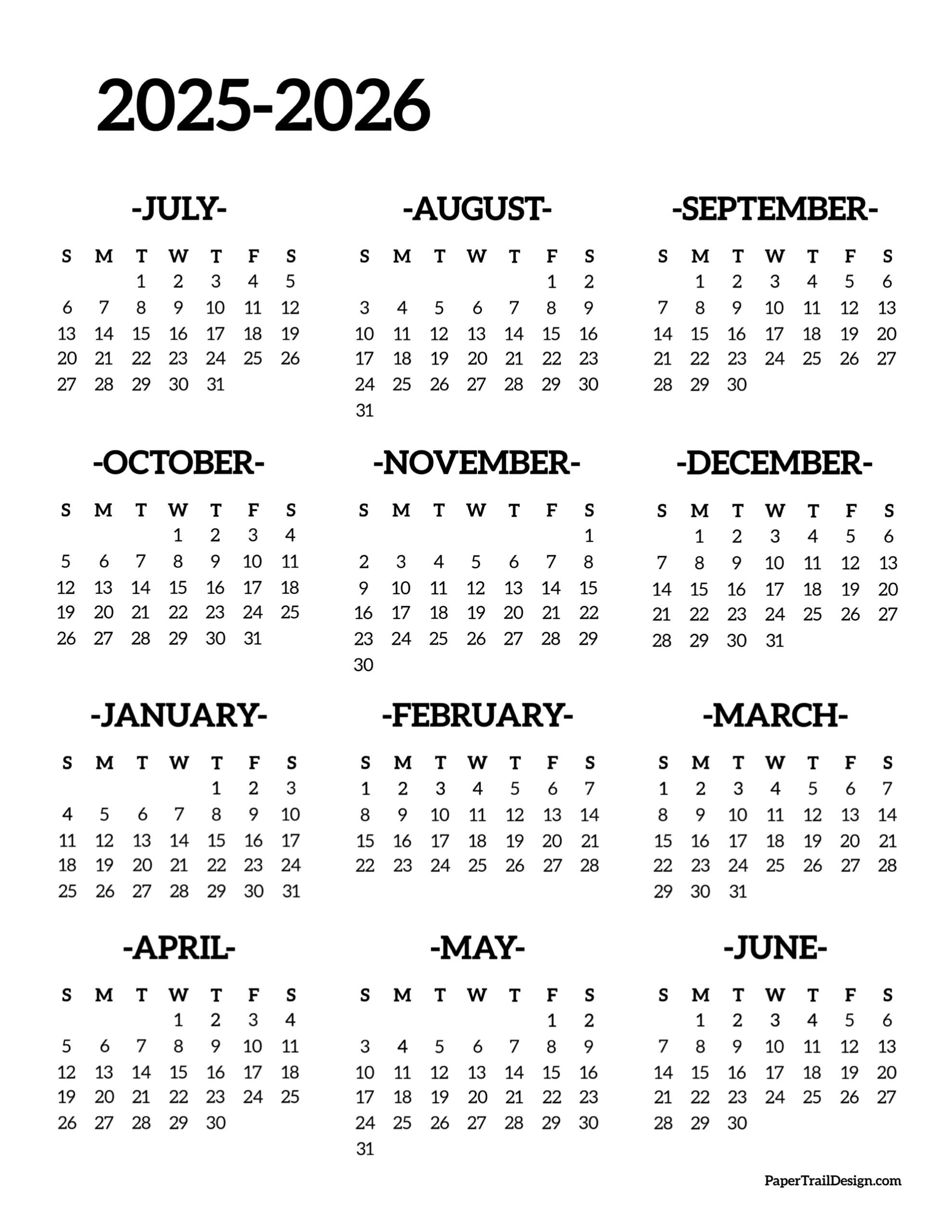 Free Printable Academic Calendar 2025 26