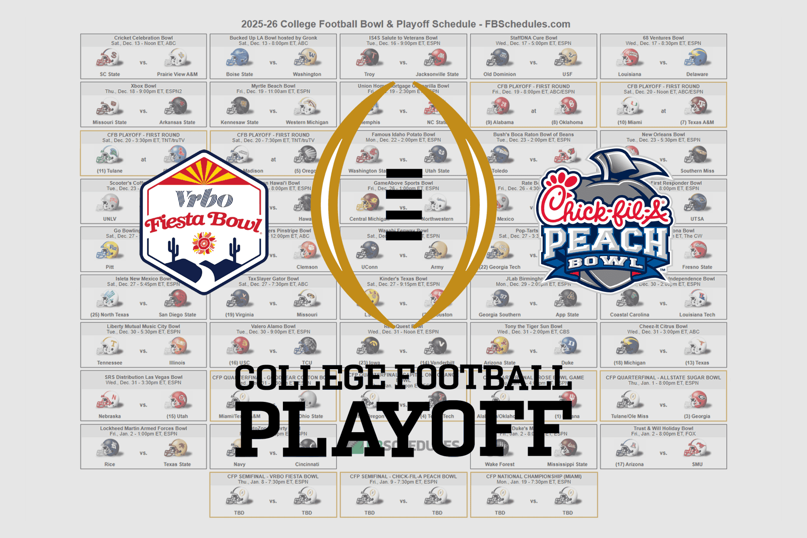 2025 26 College Football Bowl Helmet Schedule
