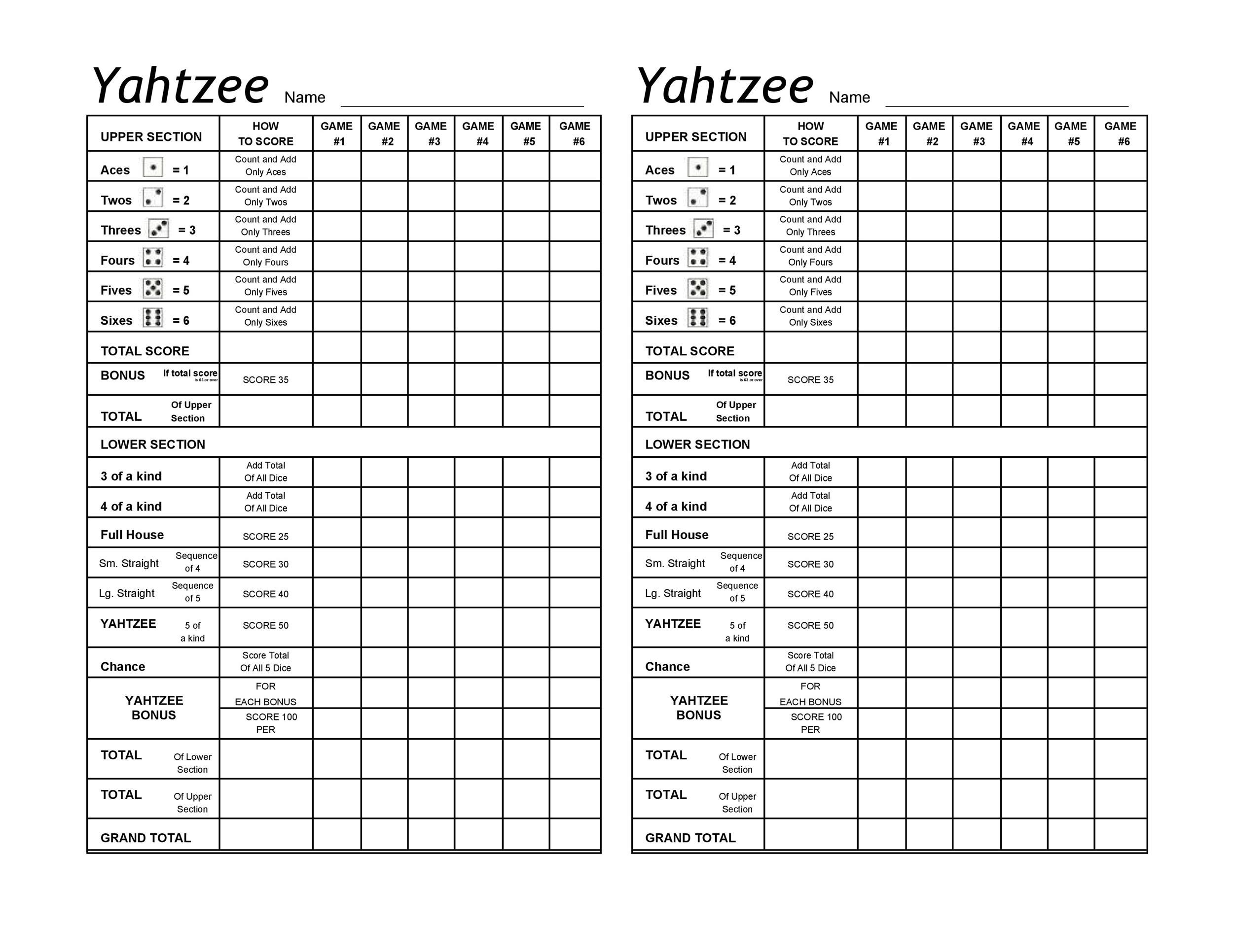 28 Printable Yahtzee Score Sheets amp Cards 101 FREE TemplateLab