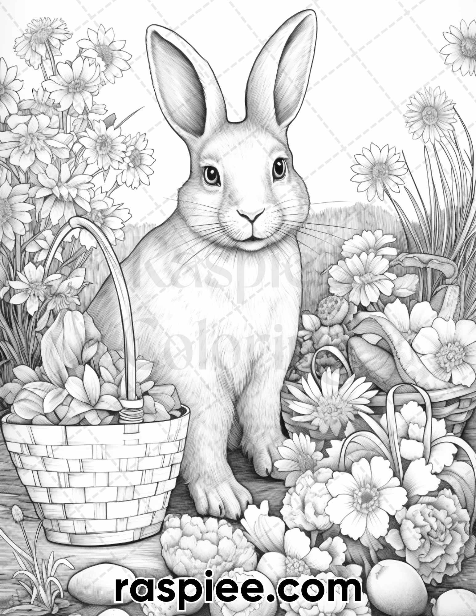 40 Easter Bunny Grayscale Adult Coloring Pages Printable PDF Instant Download