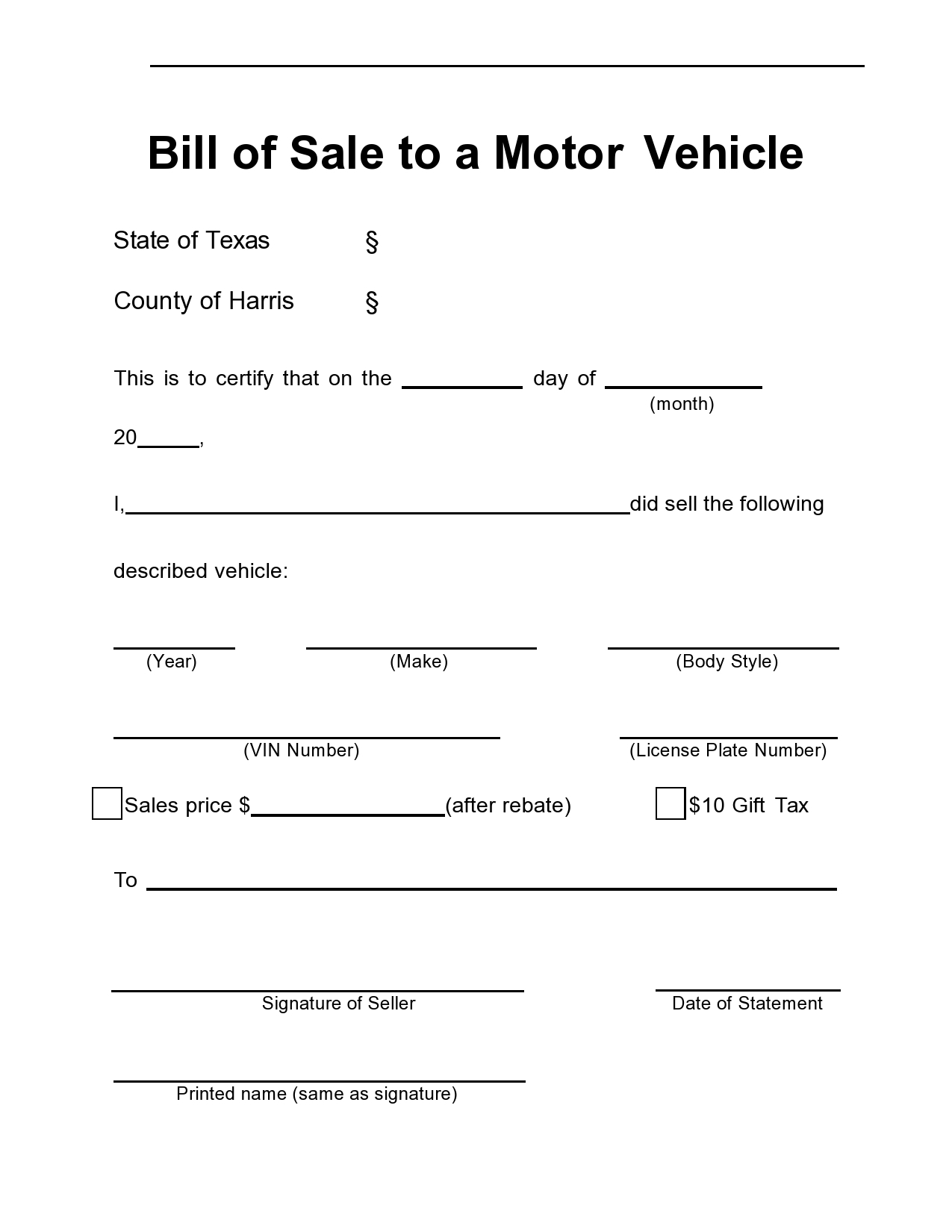 Printable Auto Bill Of Sale