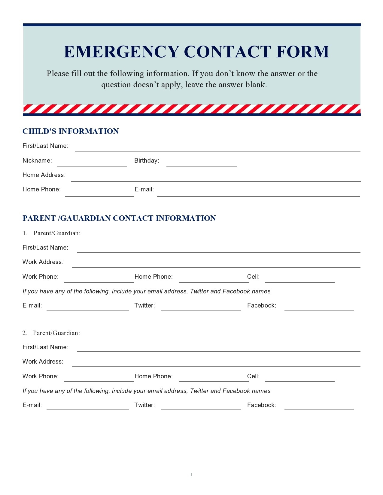 Printable Emergency Contact Form