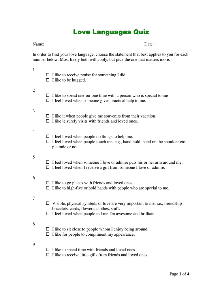 5 Love Languages Test Printable