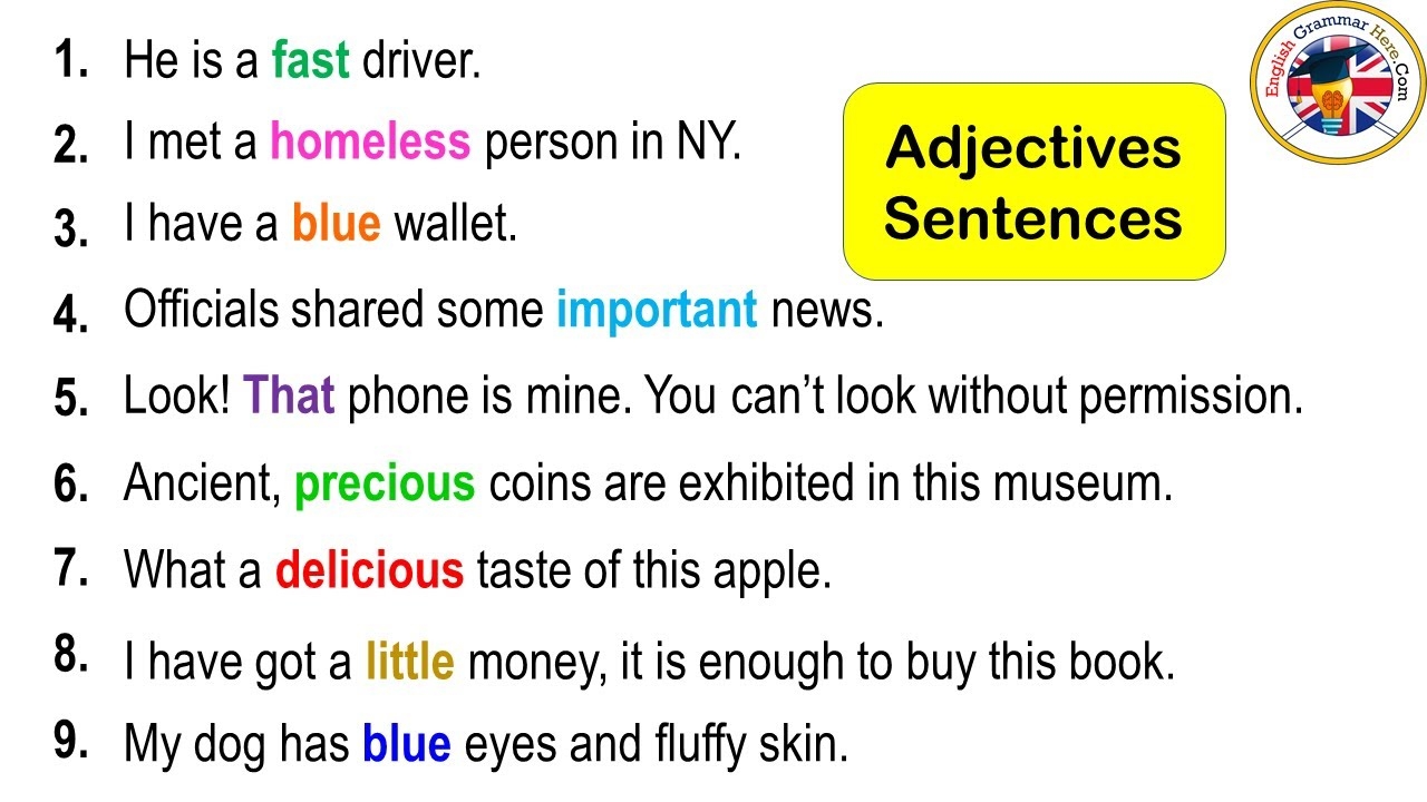 50 Adjectives Sentences Examples Adjectives Words In Sentences adjective grammar