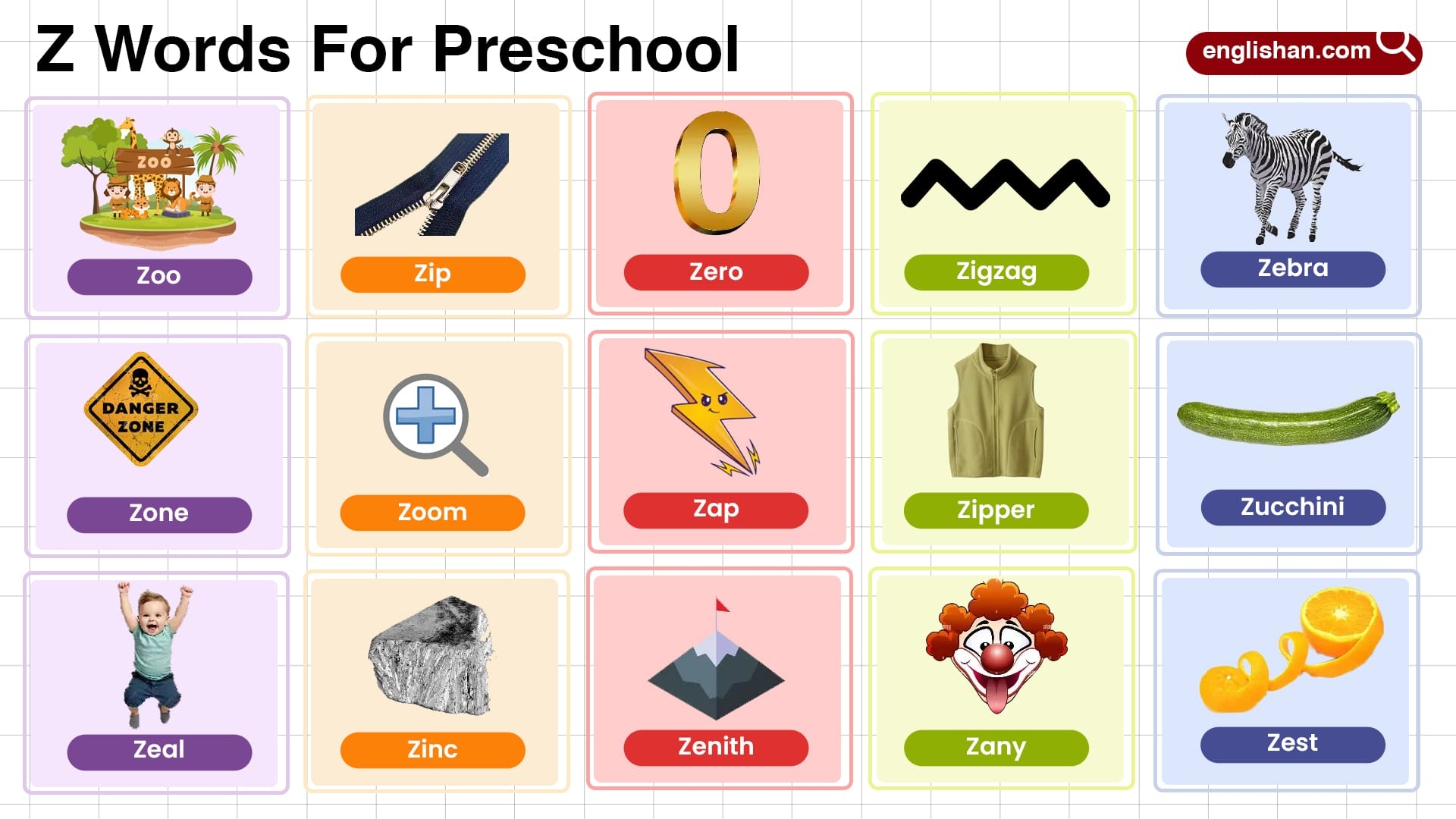 55 essential preschool words that start with z