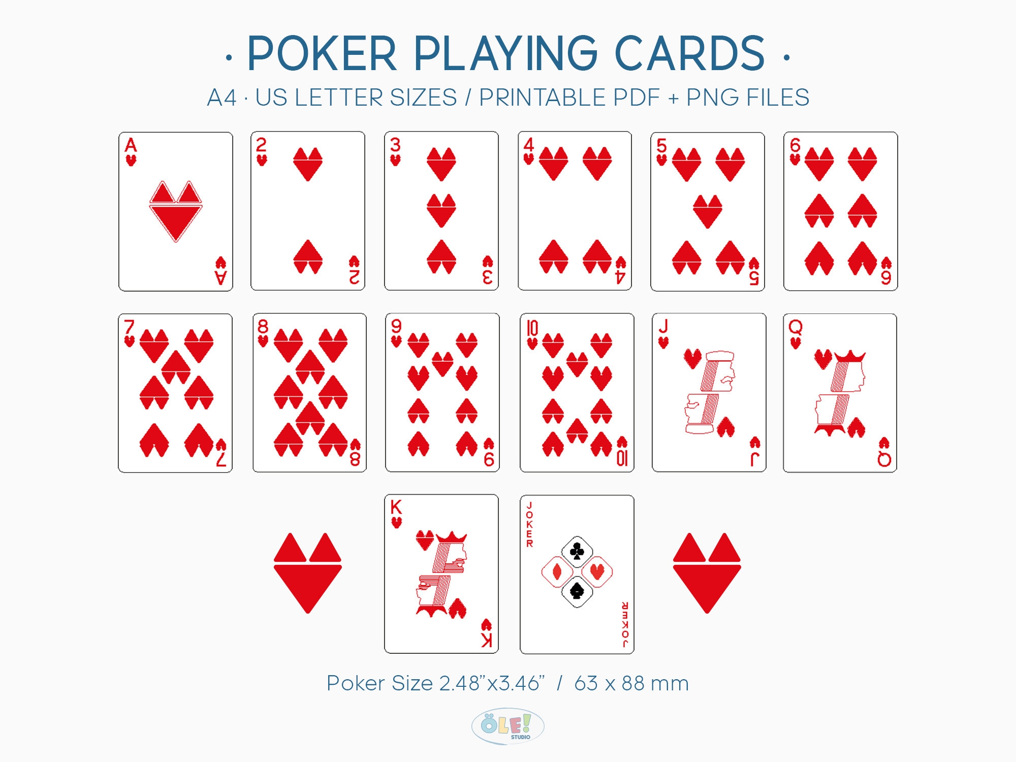 56 Poker Playing Cards Printable PDF PNG Card Game A4 amp US 