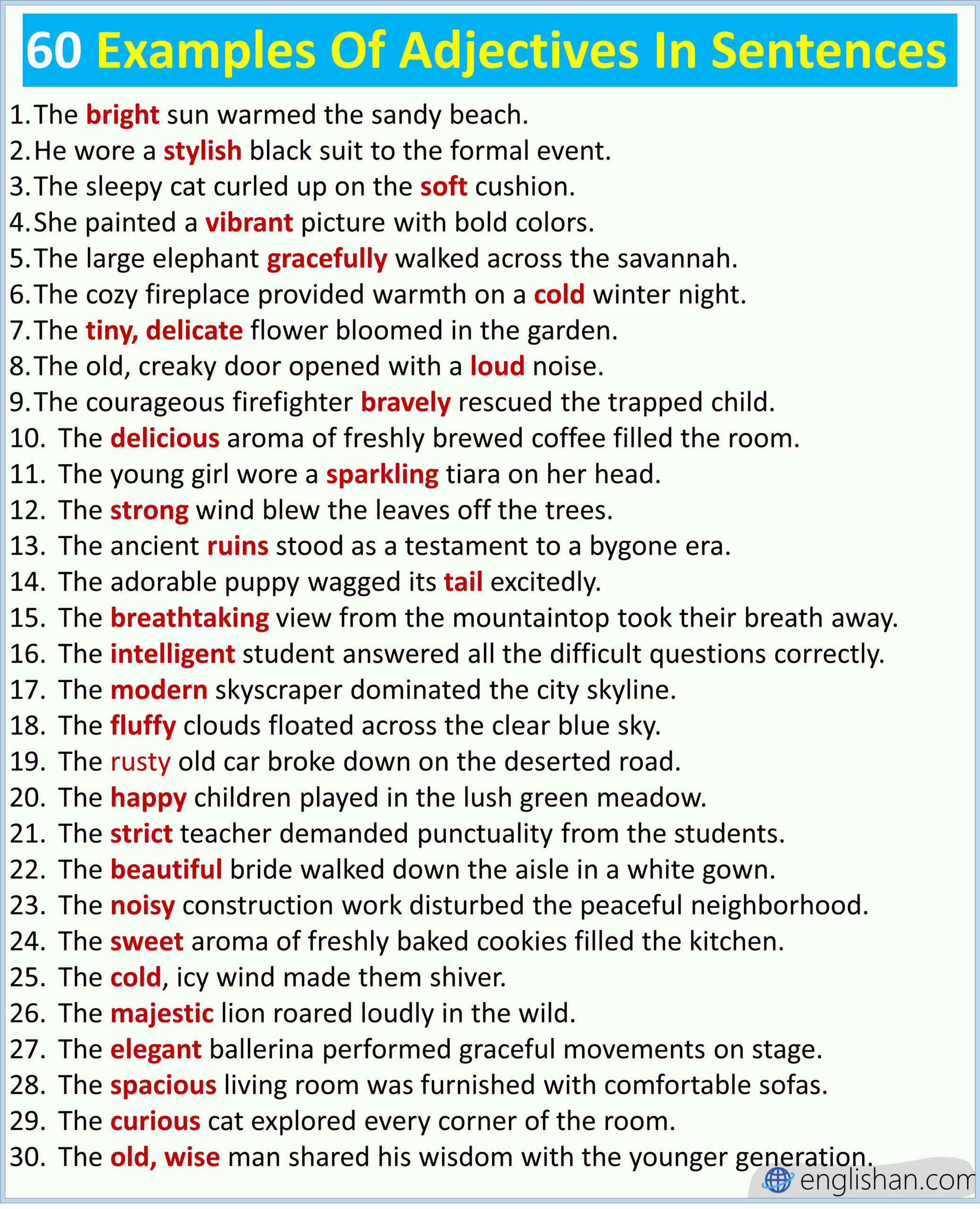 60 Examples Of Adjectives In Sentences In English Englishan
