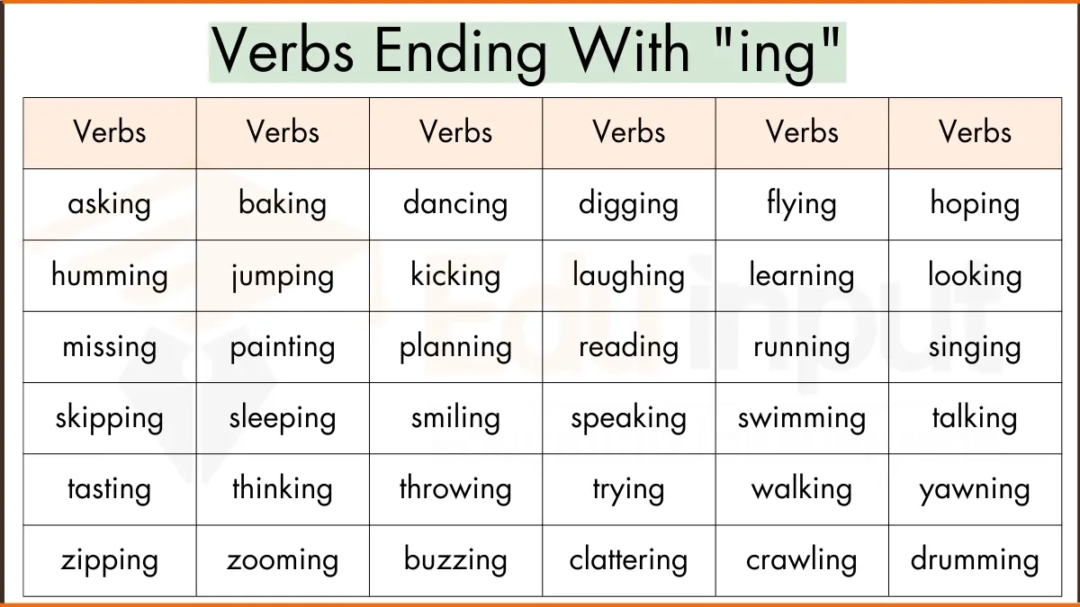 60 Verbs Ending With ing 