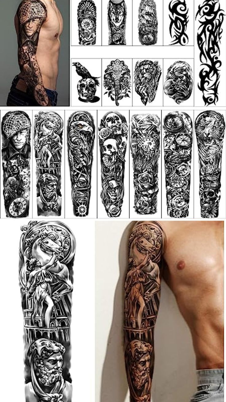8 Sheets Of Full amp Half Arm Shoulder Tattoos Extra Large Tattoo 