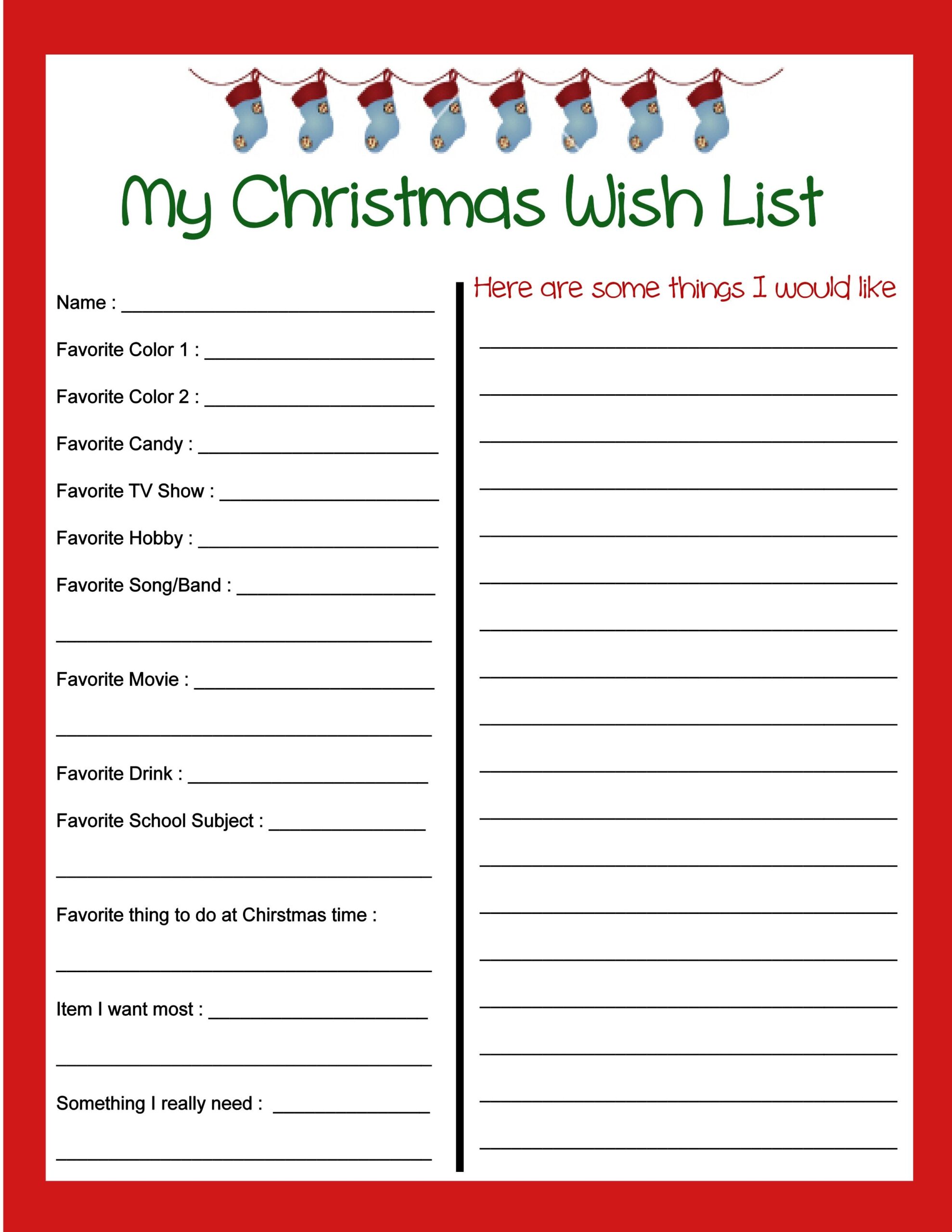 Christmas List Free Printable