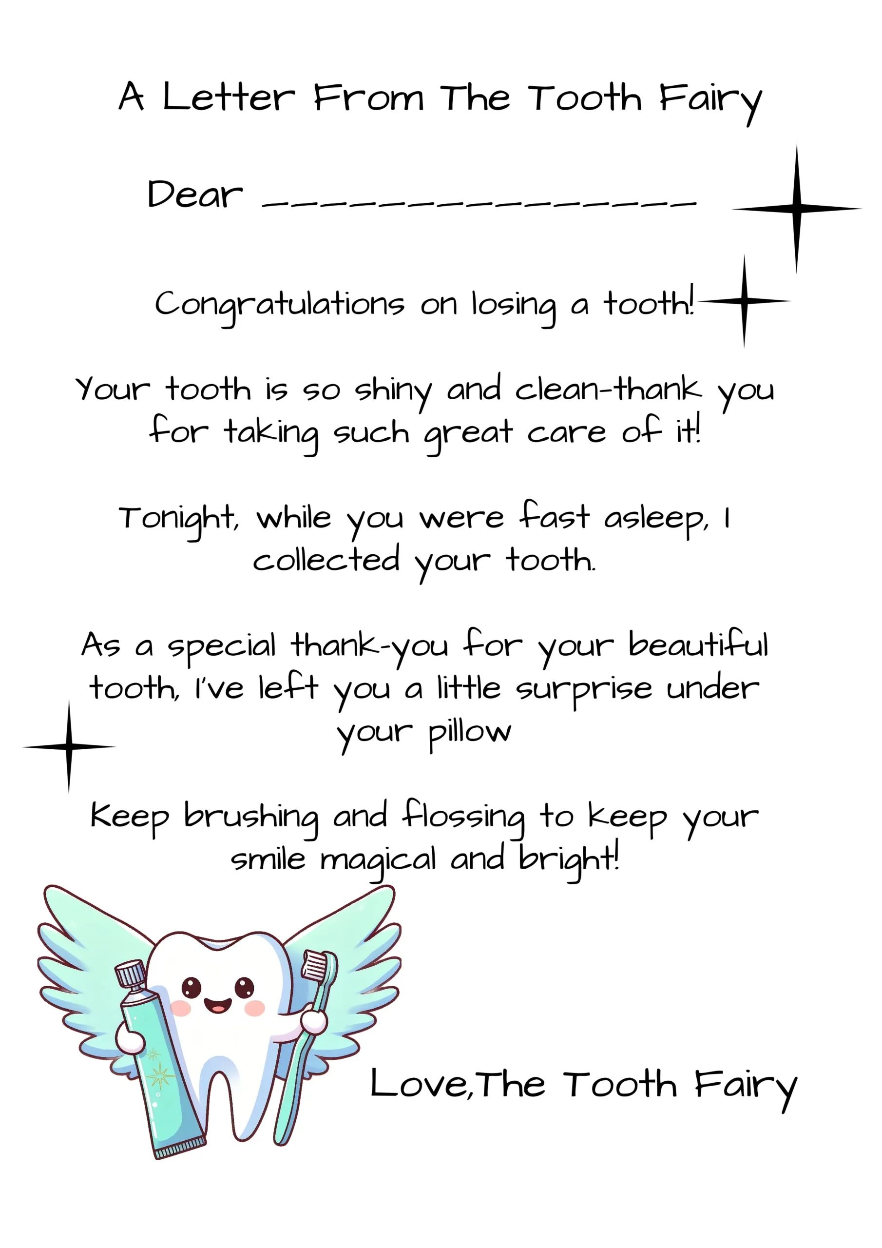 A Magical Tooth Fairy Letter For Boys Free Printable Like The Stars
