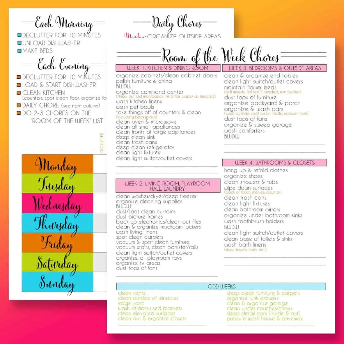 Cleaning Schedule Printable Free