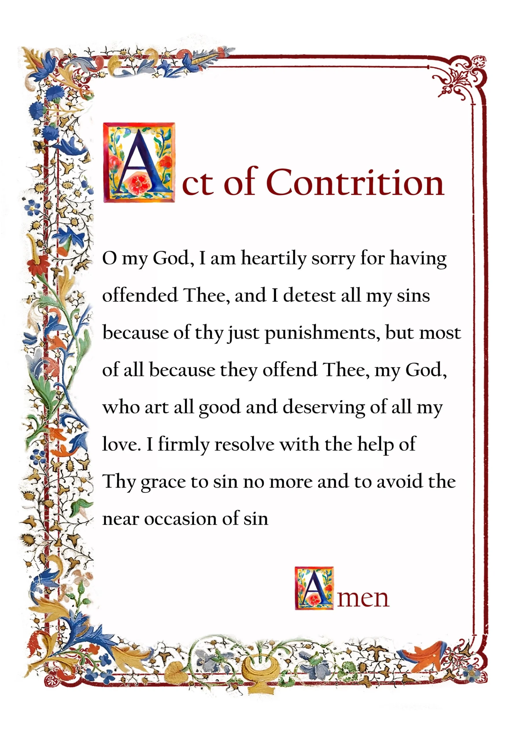 Act Of Constriction Catholic Prayer Card Printable A4 Wall Art 