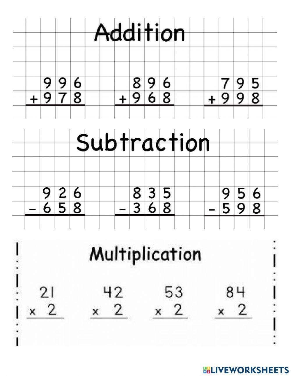 Addition Subtraction Multiplication Division