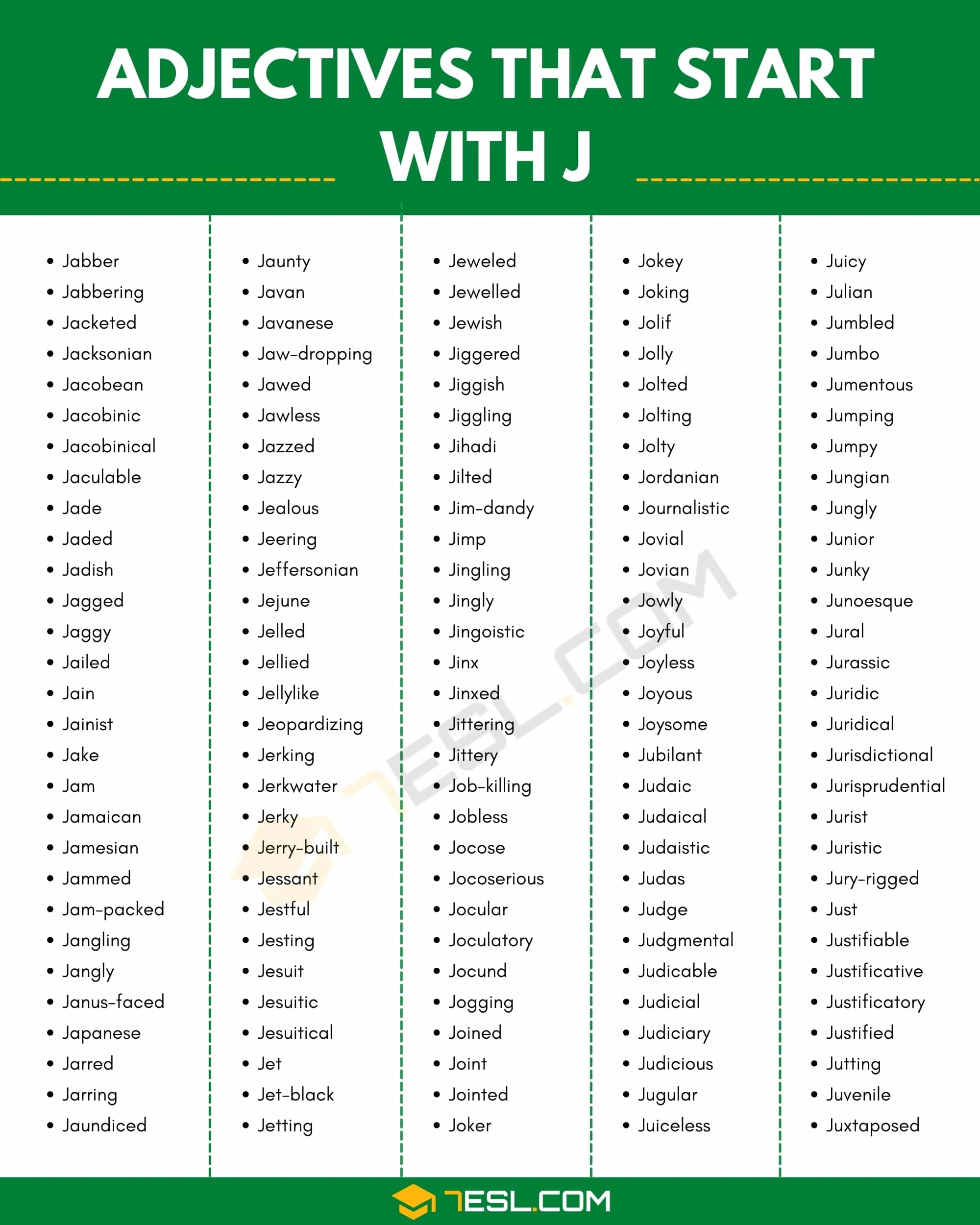 Adjectives That Start With J 145 J Adjectives In English 7ESL