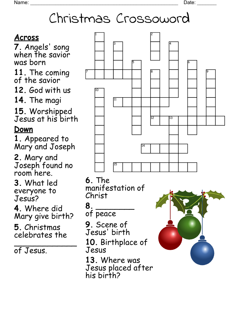 Christian Christmas Crossword Puzzles Printable