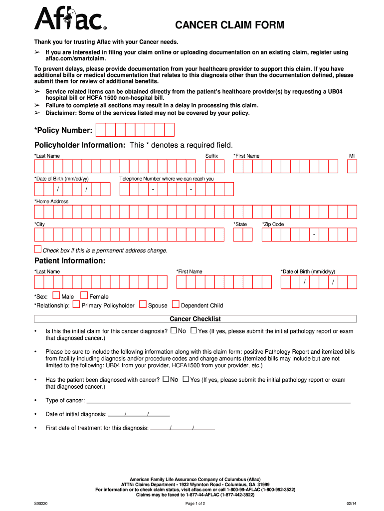 Aflac Cancer Claim Form Fill Out amp Sign Online DocHub