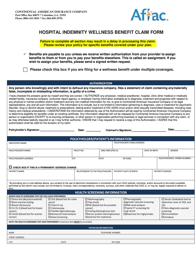Aflac Wellness Claim Forms Printable