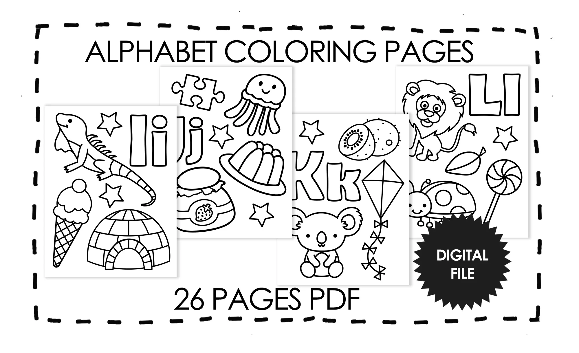 Alphabet Coloring Pages For Kids Preschool ABC Coloring Book Kids Printables Instant Download PDF 26 Pages Print At Home Download Now