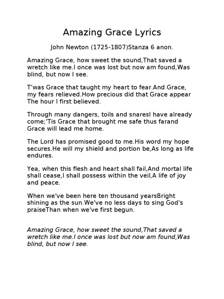 Amazing Grace Lyrics John Newton PDF
