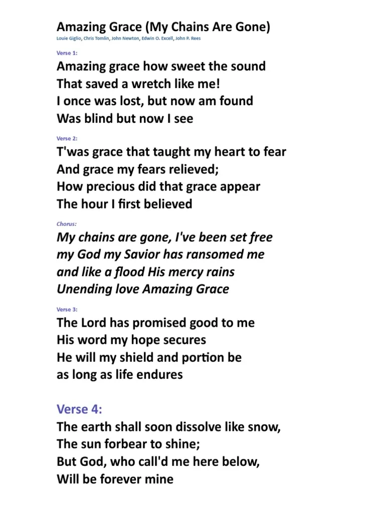 Words To Amazing Grace Printable