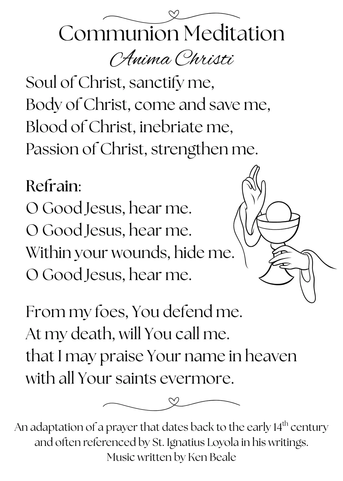 Anima Christi Prayer Printable Catholic Communion Meditation St 