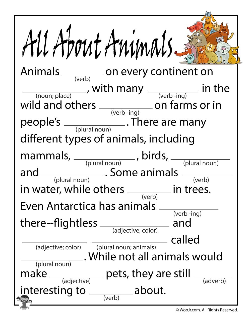 Animal Ad Libs For Kids Woo Jr Kids Activities Children s 