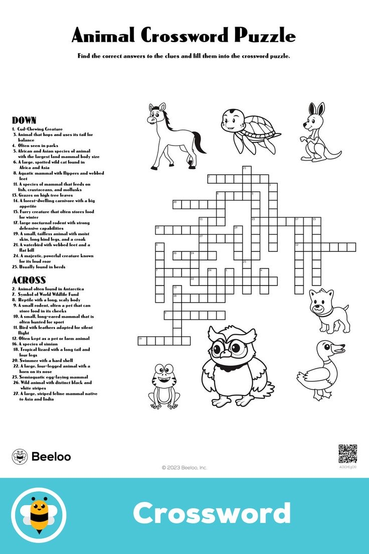 Printable Animal Crossword With Answers For Adults