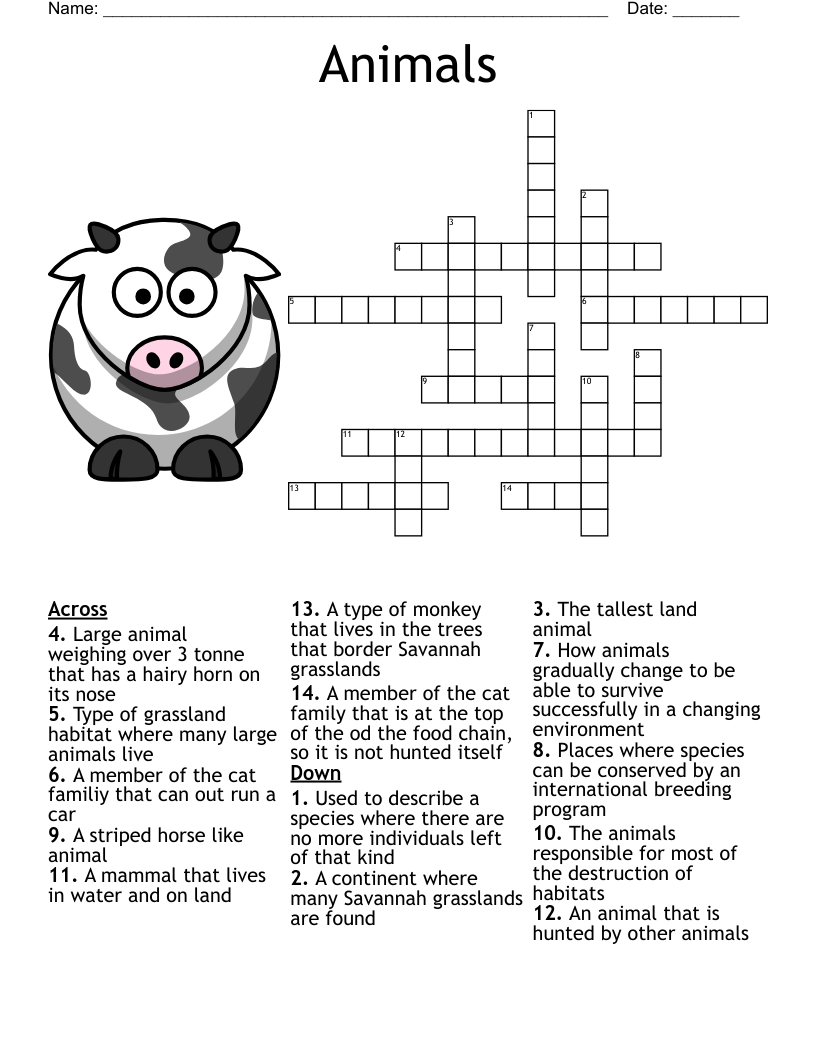 Animal Crossword Puzzles Printable For Adults Easy