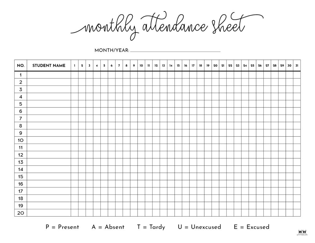 Attendance Sheet Free Printable