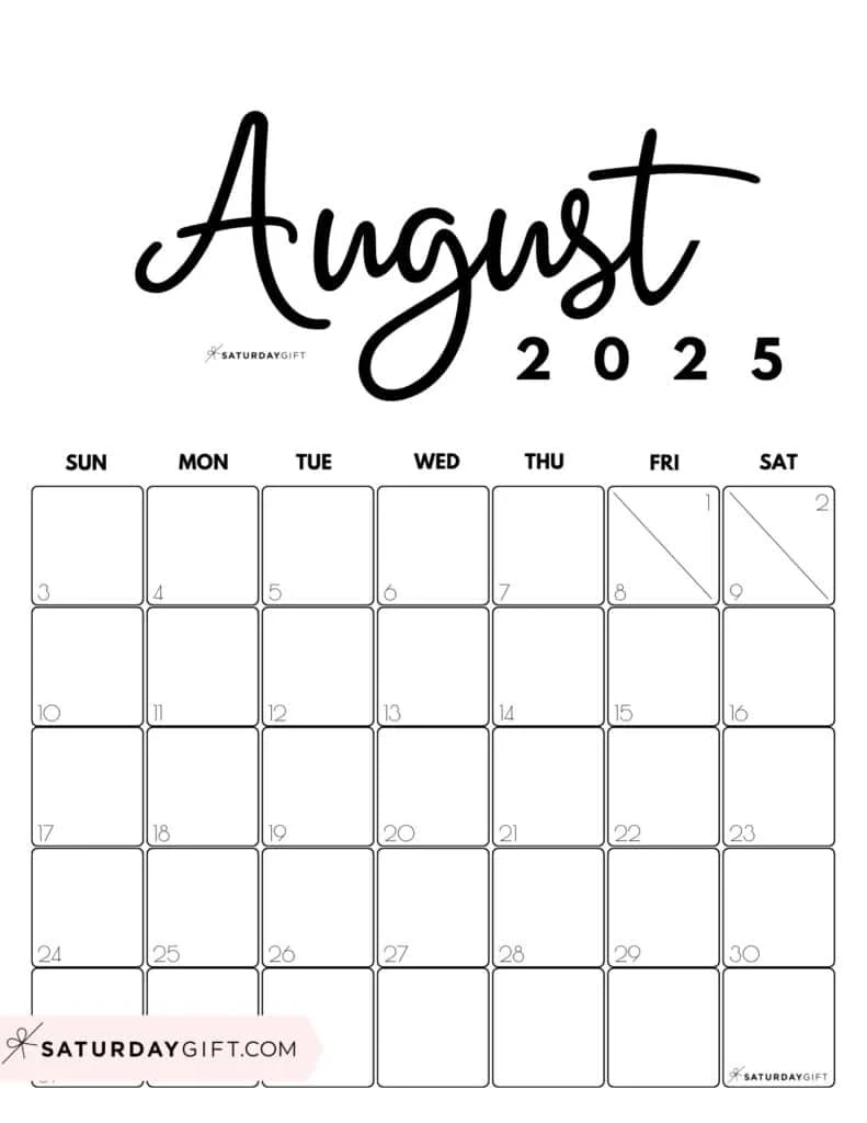 August Monthly Calendar Printable