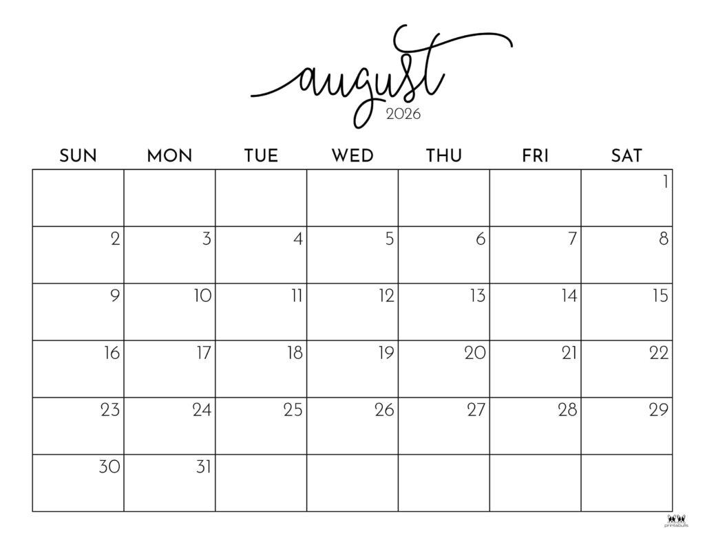 August 2026 Calendar Printable Free