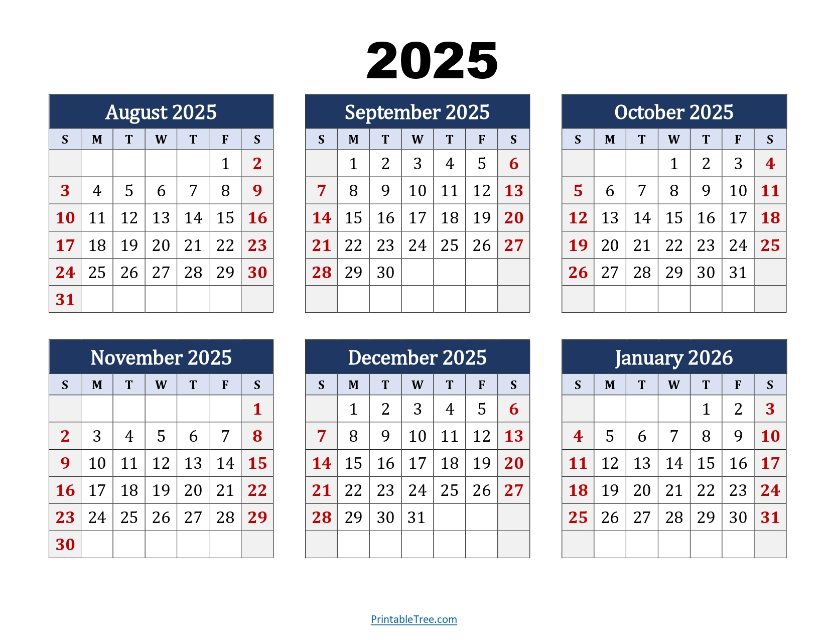 2025 To 2026 Calendar Printable